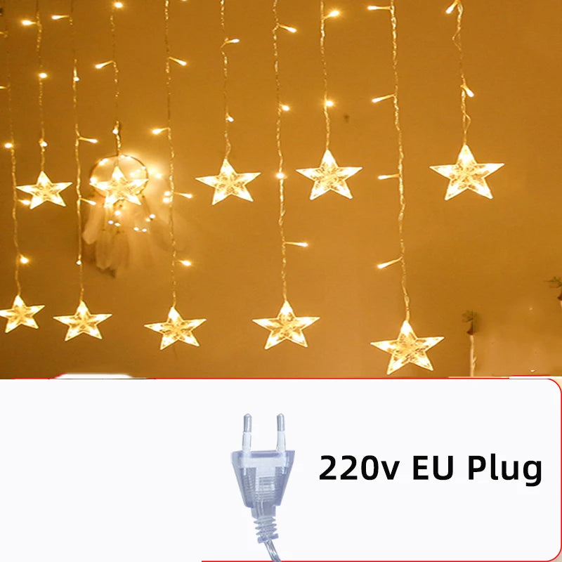 Star Moon Led Curtain Garland String Light EID Mubarak Ramadan Decoration for Christmas Home 2025 Islam Muslim Event Party Decor