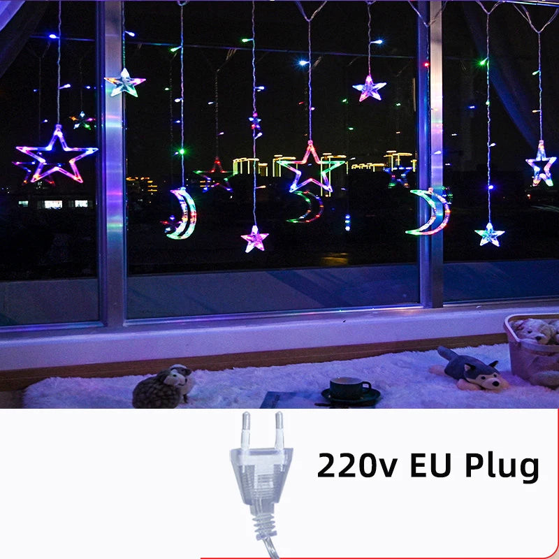 Star Moon Led Curtain Garland String Light EID Mubarak Ramadan Decoration for Christmas Home 2025 Islam Muslim Event Party Decor