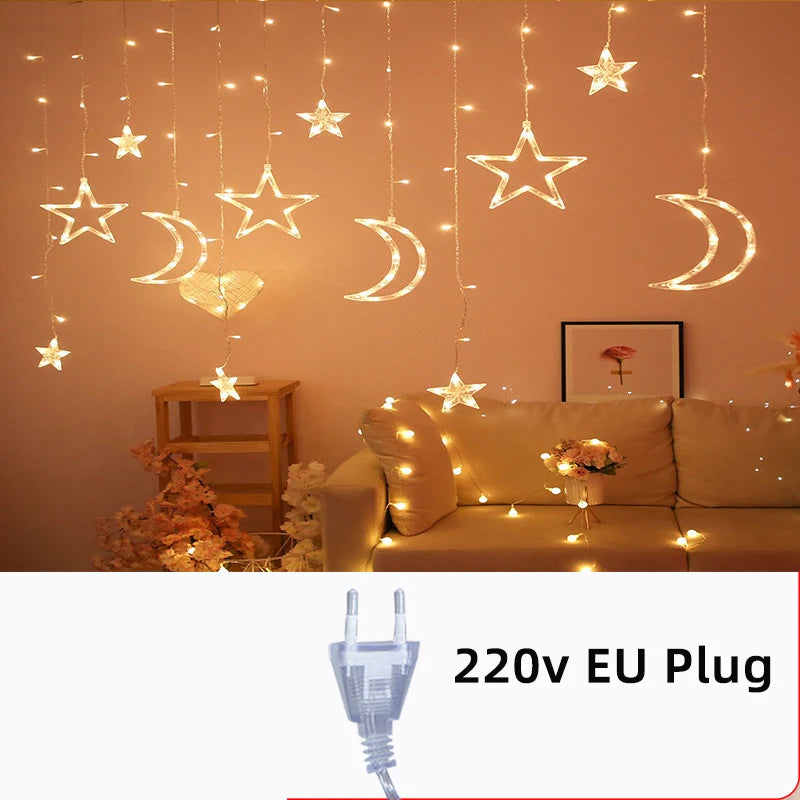 Star Moon Led Curtain Garland String Light EID Mubarak Ramadan Decoration for Christmas Home 2025 Islam Muslim Event Party Decor