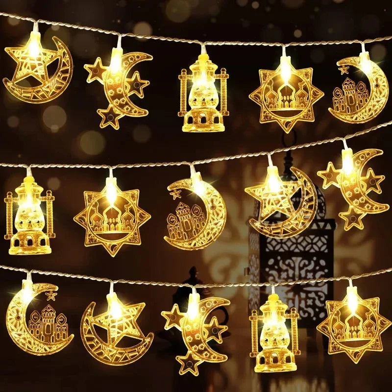 EID Mubarak LED String Lights – Ramadan Moon & Star Lantern Decoration