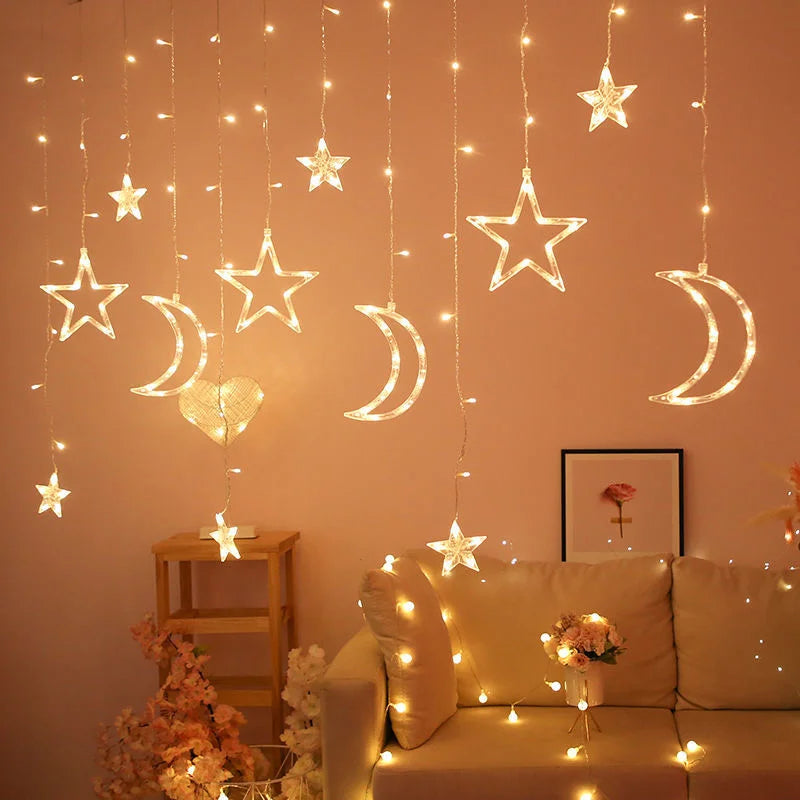 Star Moon Led Curtain Garland String Light EID Mubarak Ramadan Decoration for Christmas Home 2025 Islam Muslim Event Party Decor