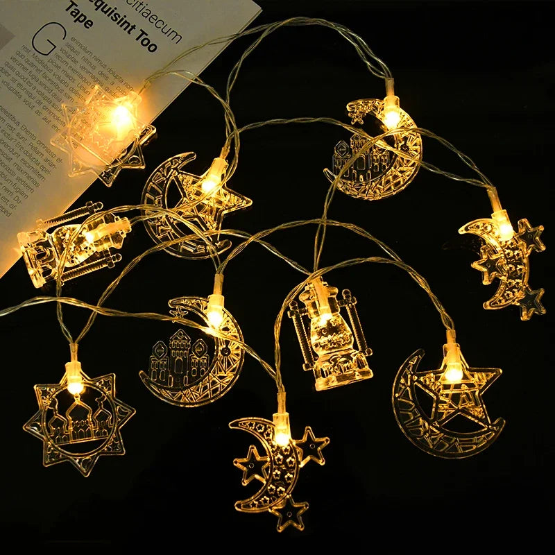 EID Mubarak LED String Lights – Ramadan Moon & Star Lantern Decoration