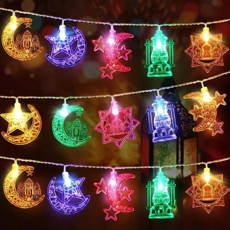 EID Mubarak LED String Lights – Ramadan Moon & Star Lantern Decoration