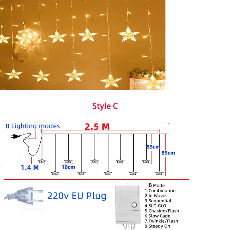 Star Moon Led Curtain Garland String Light EID Mubarak Ramadan Decoration for Christmas Home 2025 Islam Muslim Event Party Decor